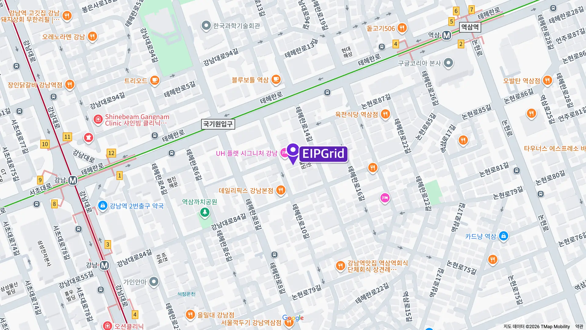 지도: 강남역과 역삼역 사이 테헤란로10길 15 EIPGrid 사무실